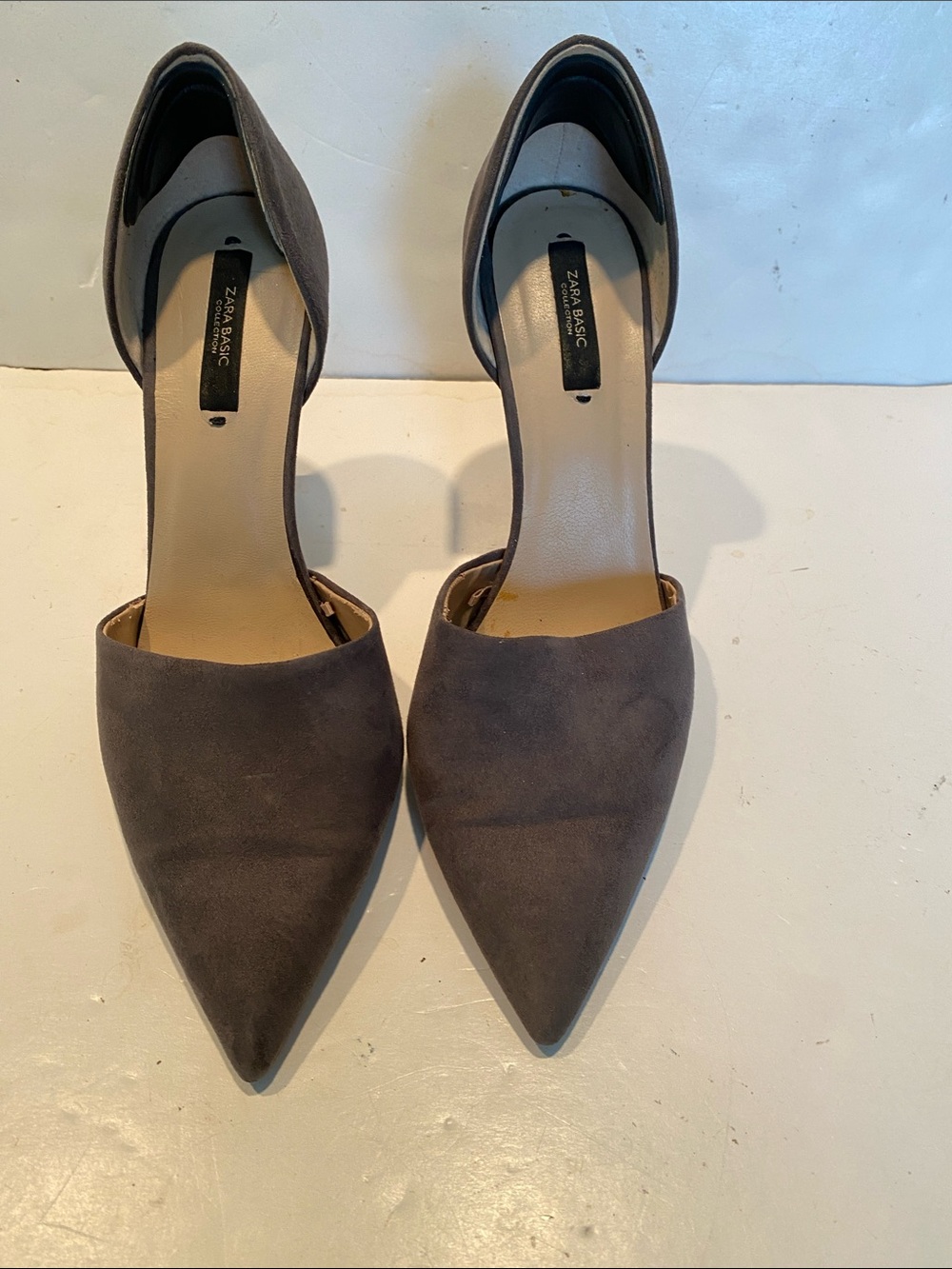 Zara Basic Collection Dark Gray Faux Suede d’Orsay Pointed Toe Heels